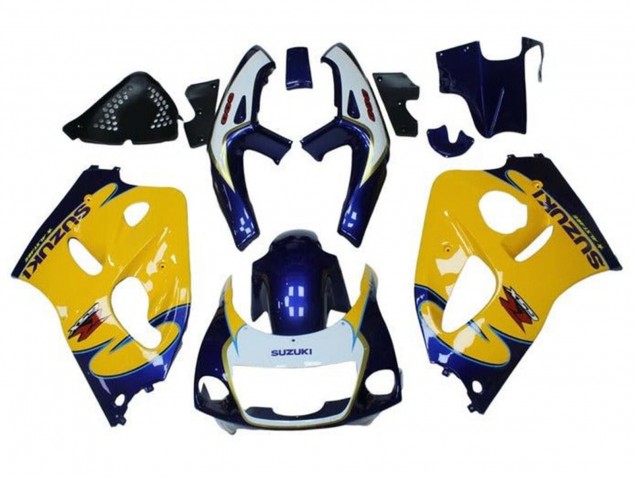 1996-2000 Suzuki GSXR 600 / GSXR 750 Motorcycle Fairings - Yellow Blue Tribal Canada