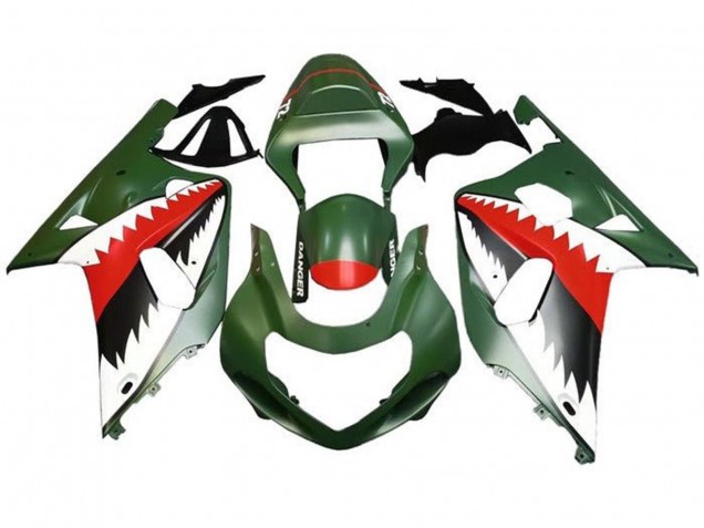 2001-2003 Suzuki GSXR 600 / GSXR 750 Motorcycle Fairings - Matte Army Green White Red Shark Canada