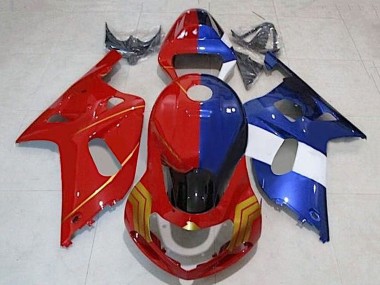 2001-2003 Suzuki GSXR 600 / GSXR 750 Motorcycle Fairings - Red Blue Split Gold Canada
