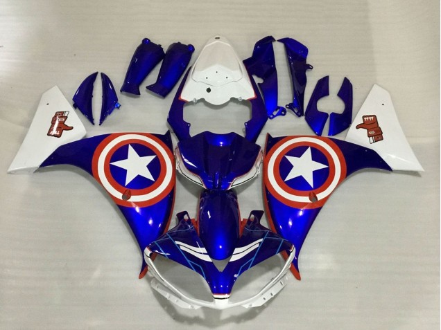 2009-2011 Yamaha YZF 1000 R1 Motorcycle Fairings - Blue White Red Star Captain America Canada