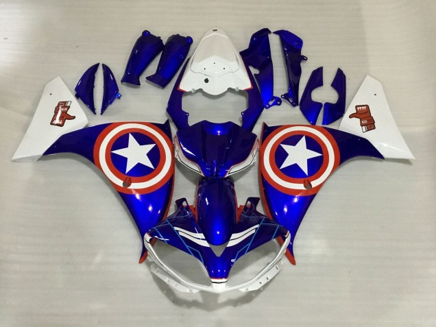 2012-2014 Yamaha YZF 1000 R1 Motorcycle Fairings - White Blue Red Star Captain America Canada