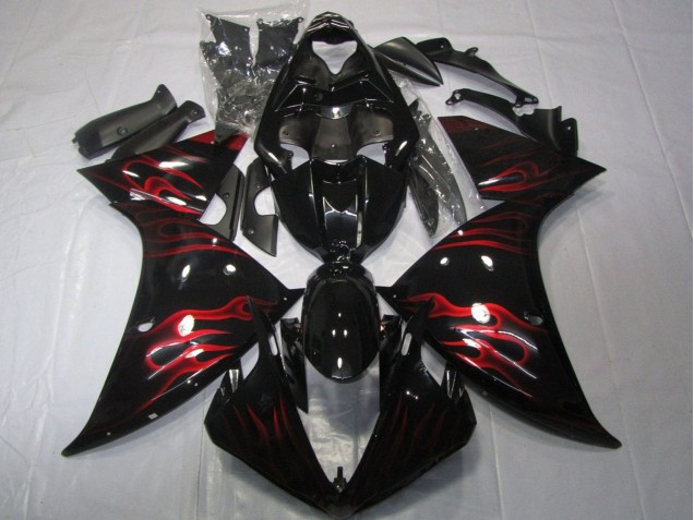2012-2014 Yamaha YZF 1000 R1 Motorcycle Fairings - Glossy Black Red Flame Canada