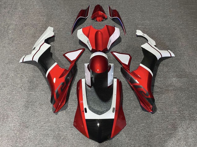 2015-2019 Yamaha YZF 1000 R1 Motorcycle Fairings - White Red Faux Carbon Fiber Canada