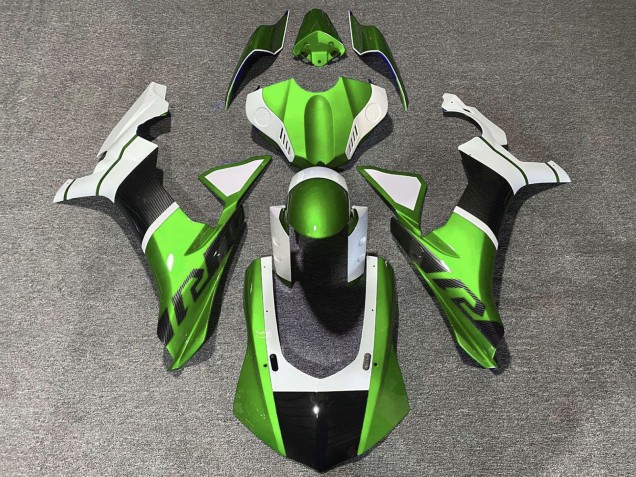 2015-2019 Yamaha YZF 1000 R1 Motorcycle Fairings - White Green Faux Carbon Fiber Canada