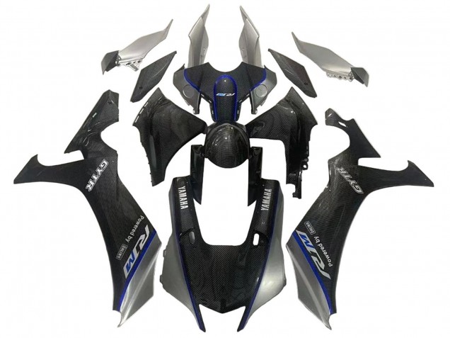 2020-2025 Yamaha YZF 1000 R1 Motorcycle Fairings - Faux Carbon Fiber Silver Blue Canada