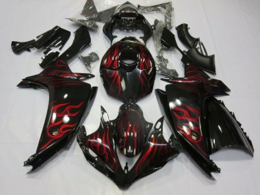 2007-2008 Yamaha YZF 1000 R1 Motorcycle Fairings - Glossy Black Red Flame Canada