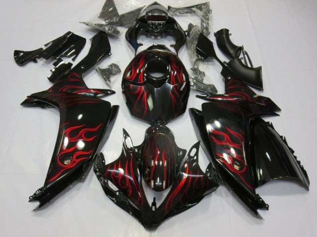2007-2008 Yamaha YZF 1000 R1 Motorcycle Fairings - Glossy Black Red Flame Canada