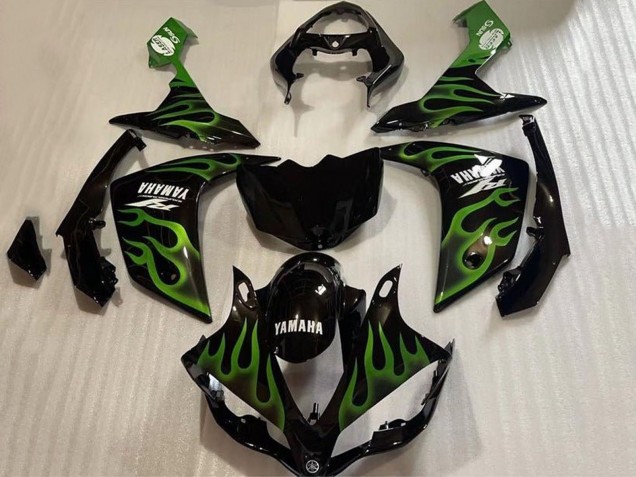 2007-2008 Yamaha YZF 1000 R1 Motorcycle Fairings - Glossy Black Green Flame Canada