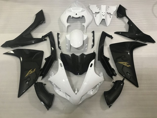 2007-2008 Yamaha YZF 1000 R1 Motorcycle Fairings - White Faux Carbon Fiber Gold Decal Canada
