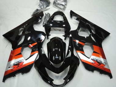 2004-2005 Suzuki GSXR 600 / GSXR 750 Motorcycle Fairings - Glossy Black Orange White with Decal Canada