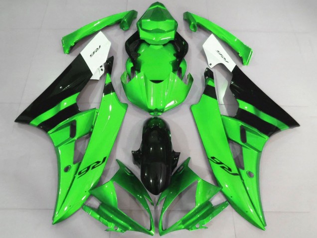 2006-2007 Yamaha YZF R6 Motorcycle Fairings - White Green Glossy Black Canada