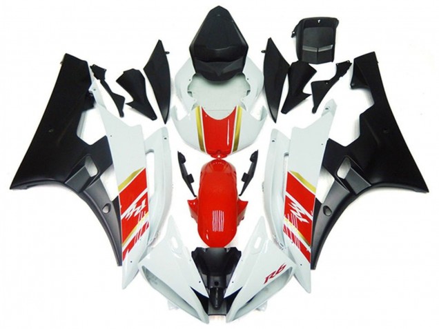 2006-2007 Yamaha YZF R6 Motorcycle Fairings - White Red Gold Matte Black Canada