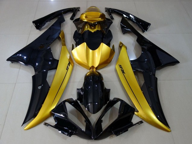 2008-2016 Yamaha YZF R6 Motorcycle Fairings - Gold Glossy Black Canada