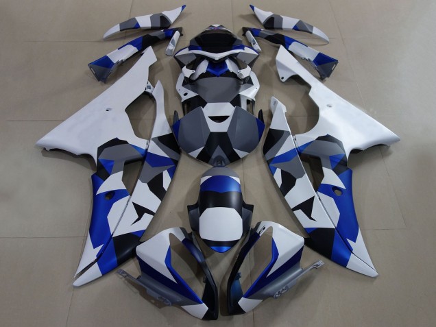 2008-2016 Yamaha YZF R6 Motorcycle Fairings - White Blue Grey Camouflage Canada