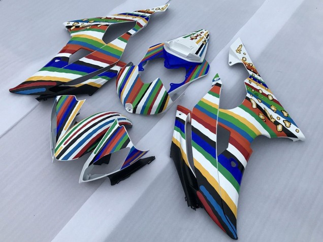 2008-2016 Yamaha YZF R6 Motorcycle Fairings - White Blue Green Yellow Red Rainbow Stripe Canada