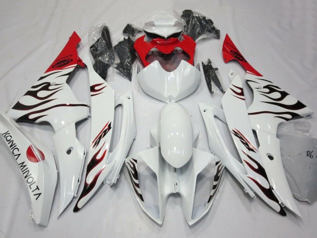 2008-2016 Yamaha YZF R6 Motorcycle Fairings - White Red Black Flame Canada