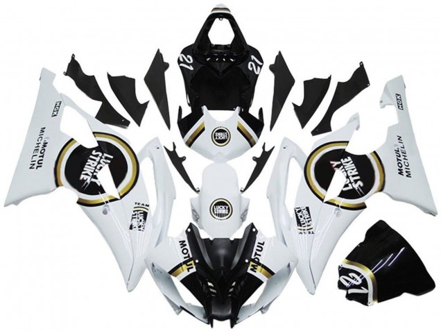 2008-2016 Yamaha YZF R6 Motorcycle Fairings - White Black Lucky Strike Canada