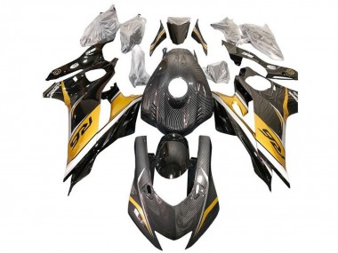 2017-2023 Yamaha YZF R6 Motorcycle Fairings - Gold White Black Faux Carbon Fiber Canada