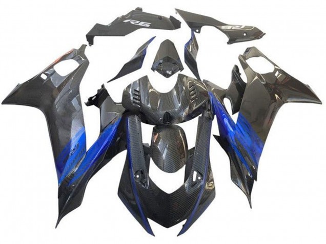 2017-2023 Yamaha YZF R6 Motorcycle Fairing - Blue Black Faux Carbon Fiber Canada