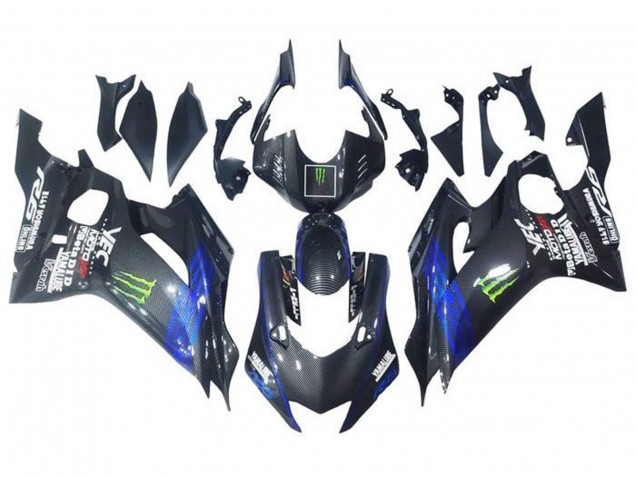 2017-2023 Yamaha YZF R6 Motorcycle Fairings - Blue Black Faux Carbon Fiber Green Monster Canada
