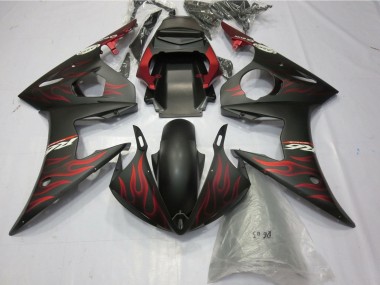 2005 Yamaha YZF R6 Motorcycle Fairings - Matte Black Matte Red Flame Canada