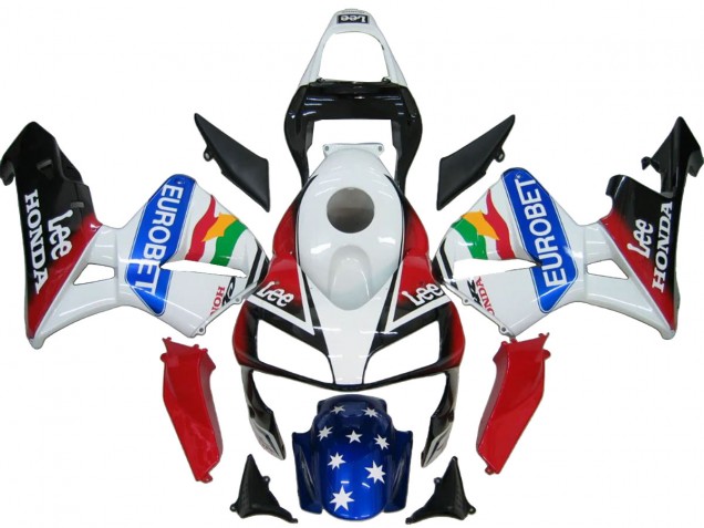 2003-2004 Honda CBR600RR Bike Fairings - White Red Blue Glossy Black EuroBet Canada