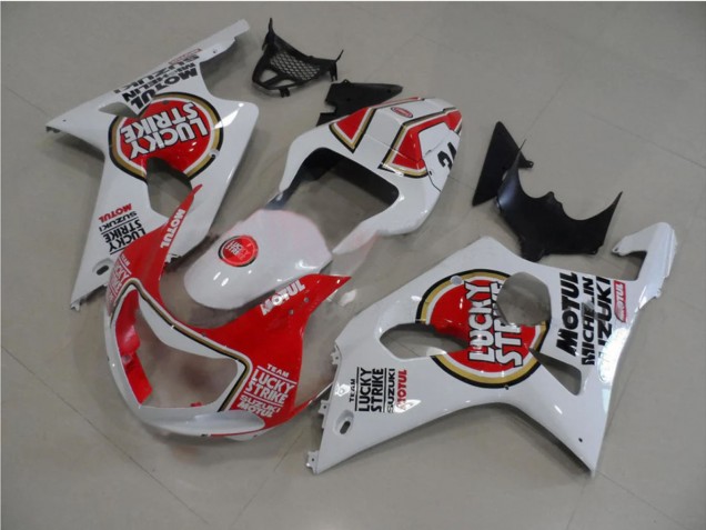 2000-2002 Suzuki GSXR 1000 Motorcycle Fairings - White Red Lucky Strike Canada