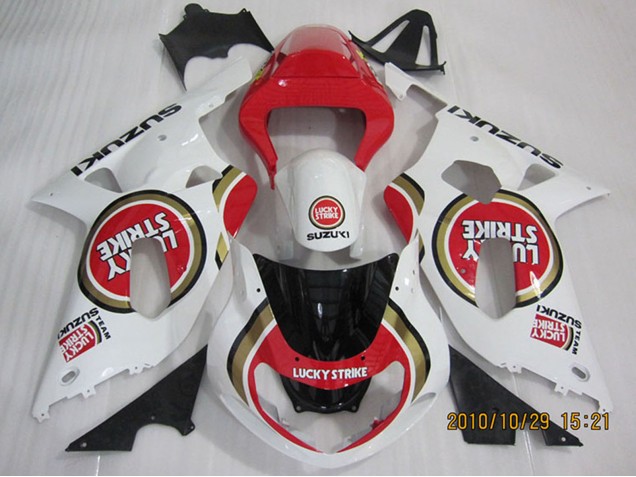2001-2003 Suzuki GSXR 600 Motorcycle Fairings - White Red Lucky Strike Canada