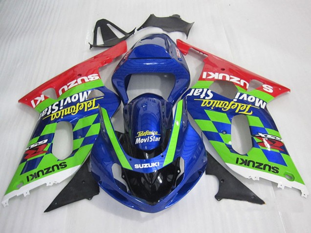 2001-2003 Suzuki GSXR 600 Motorcycle Fairings - Blue Green Red Telefumica MoviStar Canada