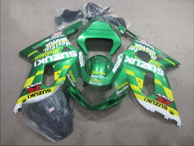 2001-2003 Suzuki GSXR 600 Motorcycle Fairings - Green Yellow Telefumica MoviStar Canada