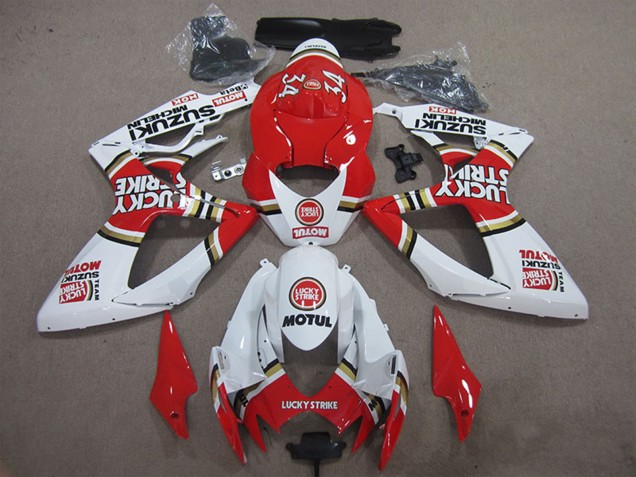 2006-2007 Suzuki GSXR 600 Motorcycle Fairings - White Red Lucky Strike Motul Canada