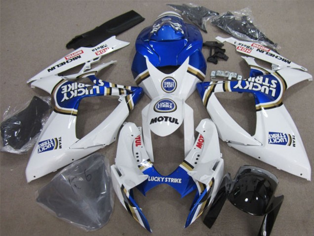 2006-2007 Suzuki GSXR 600 Motorcycle Fairings - White Blue Lucky Strike Motul Canada