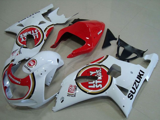 2001-2003 Suzuki GSXR 750 Motorcycle Fairings - White Red Lucky Strike Canada