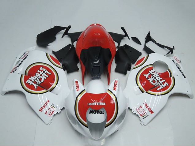 1996-2007 Suzuki GSXR 1300 Hayabusa Motorcycle Fairings - White Red Lucky Strike Motul Canada