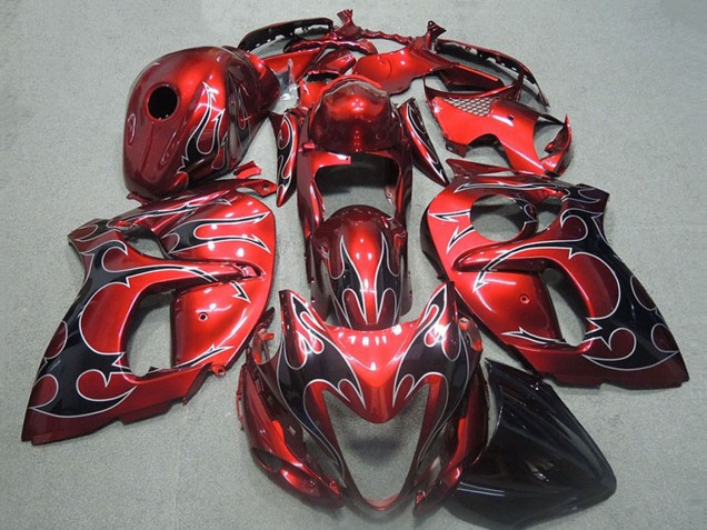 1996-2007 Suzuki GSXR 1300 Hayabusa Motorcycle Fairings - Red Silver Black Flame Canada