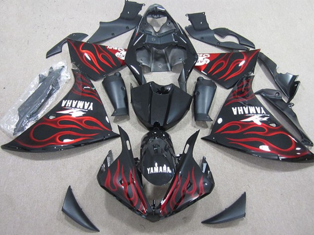 2009-2011 Yamaha YZF R1 Motorcycle Fairings - Glossy Black Red Flame Canada
