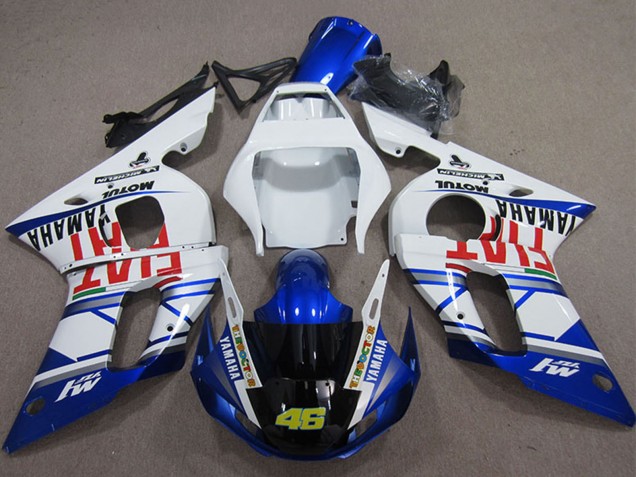 1998-2002 Yamaha YZF R6 Motorcycle Fairings - White Blue Red Fiat Michelin Motul 46 Canada