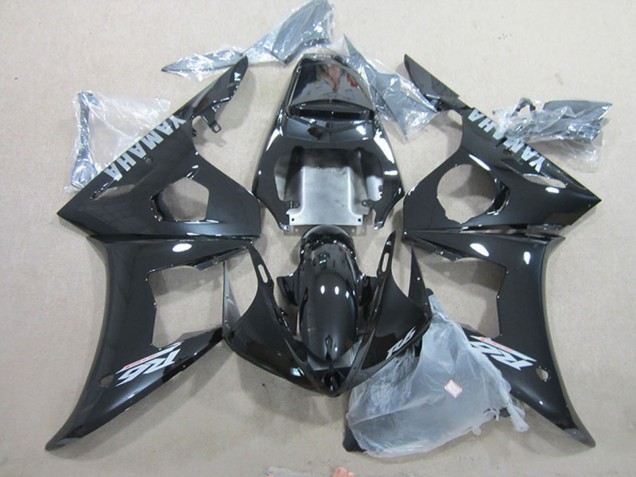 2003-2004 Yamaha YZF R6 Motorcycle Fairings - Glossy Black Silver Decals Canada