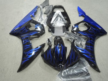 2003-2004 Yamaha YZF R6 Motorcycle Fairings - Glossy Black Blue Flame Canada