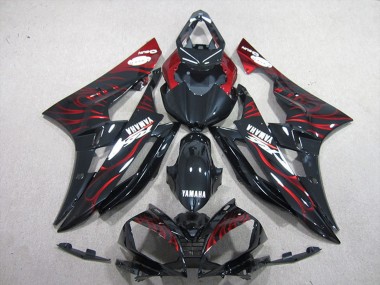 2006-2007 Yamaha YZF R6 Motorcycle Fairings - Glossy Black Red Flame Canada