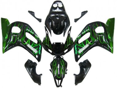 1998-2002 Black Green Flame Yamaha YZF R6 Motorcycle Fairings Canada