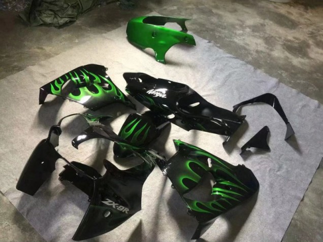 2000-2001 Glossy Black Green Flame Kawasaki Ninja ZX9R Motorcycle Fairings Canada 2000-2001 Glossy Black Green Flame Kawasaki Ninja ZX9R Motorcycle Fairings Canada