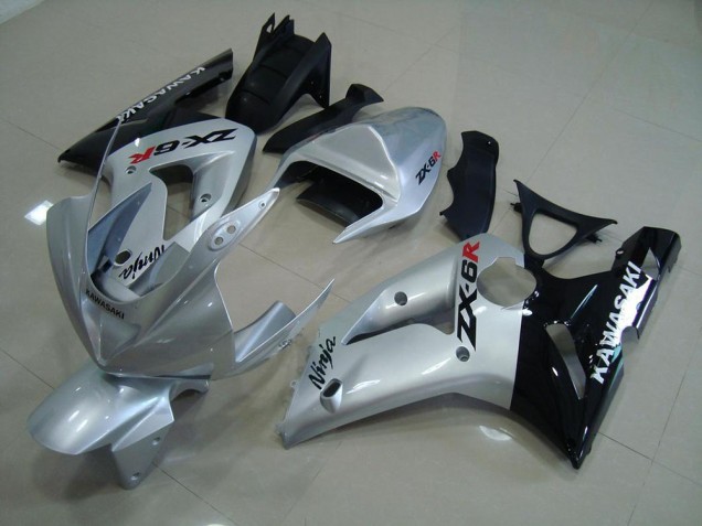 2003-2004 Silver Black Kawasaki Ninja ZX6R Motorcycle Fairings Canada 2003-2004 Silver Black Kawasaki Ninja ZX6R Motorcycle Fairings Canada