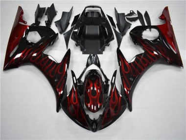 2003-2005 Black Red Flame Yamaha YZF R6 Motorcycle Fairings Canada