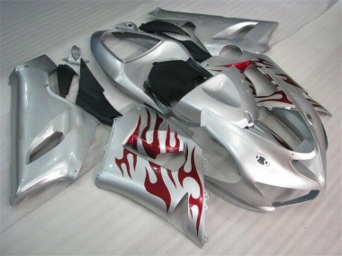 2005-2006 Silver Red Flames Kawasaki Ninja ZX6R Motorcycle Fairings Canada