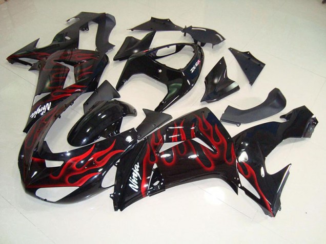 2006-2007 Black Red Flame Kawasaki Ninja ZX10R Motorcycle Fairings Canada 2006-2007 Black Red Flame Kawasaki Ninja ZX10R Motorcycle Fairings Canada