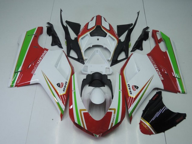 2007-2012 Red White and Green Ducati 848 1098 1198 Motorcycle Fairings Canada 2007-2012 Red White and Green Ducati 848 1098 1198 Motorcycle Fairings Canada