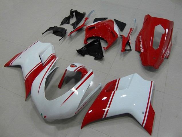 2007-2012 White and Red Racing Version Ducati 848 1098 1198 Motorcycle Fairings Canada