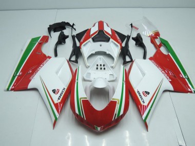 2007-2012 White and Red with Green Stripe Ducati 848 1098 1198 Motorcycle Fairings Canada