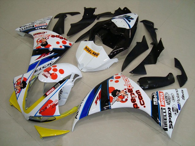 2009-2011 White Black Pepe Phone Yamaha YZF R1 Motorcycle Fairings Canada 2009-2011 White Black Pepe Phone Yamaha YZF R1 Motorcycle Fairings Canada